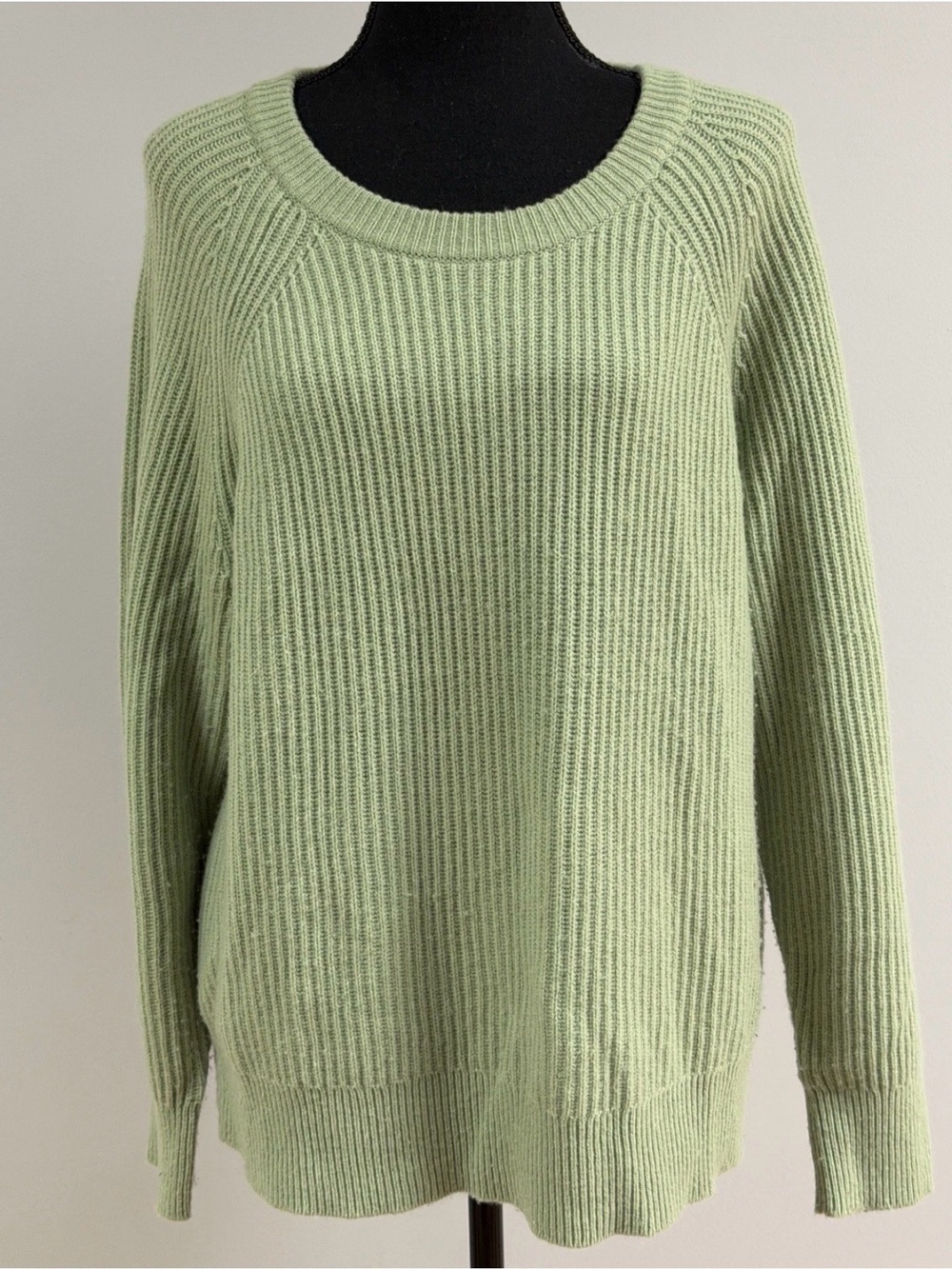 J. Crew Ribbed Pure 100% Cashmere Oversized Crewneck Sweater Green Size L